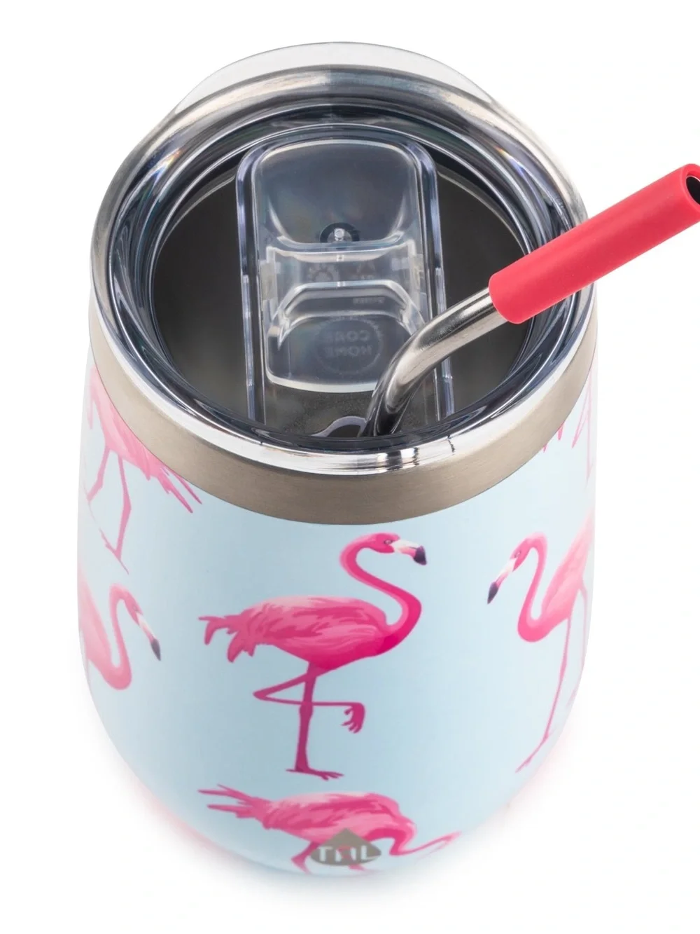 Tal Stainless Steel Wine Tumbler - 16oz, Flamingo, Pink on Light Blue